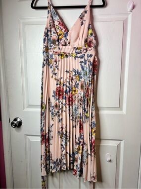 Thirty Thirty LA Pink Floral Pleated Midi Dress – Size Large